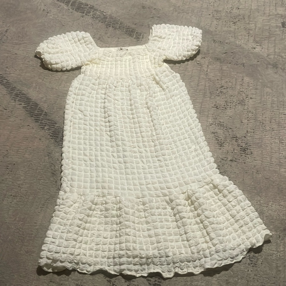 NWTs Simply Southern Cream Textured Puff Sleeve Midi Dress Sz Medium